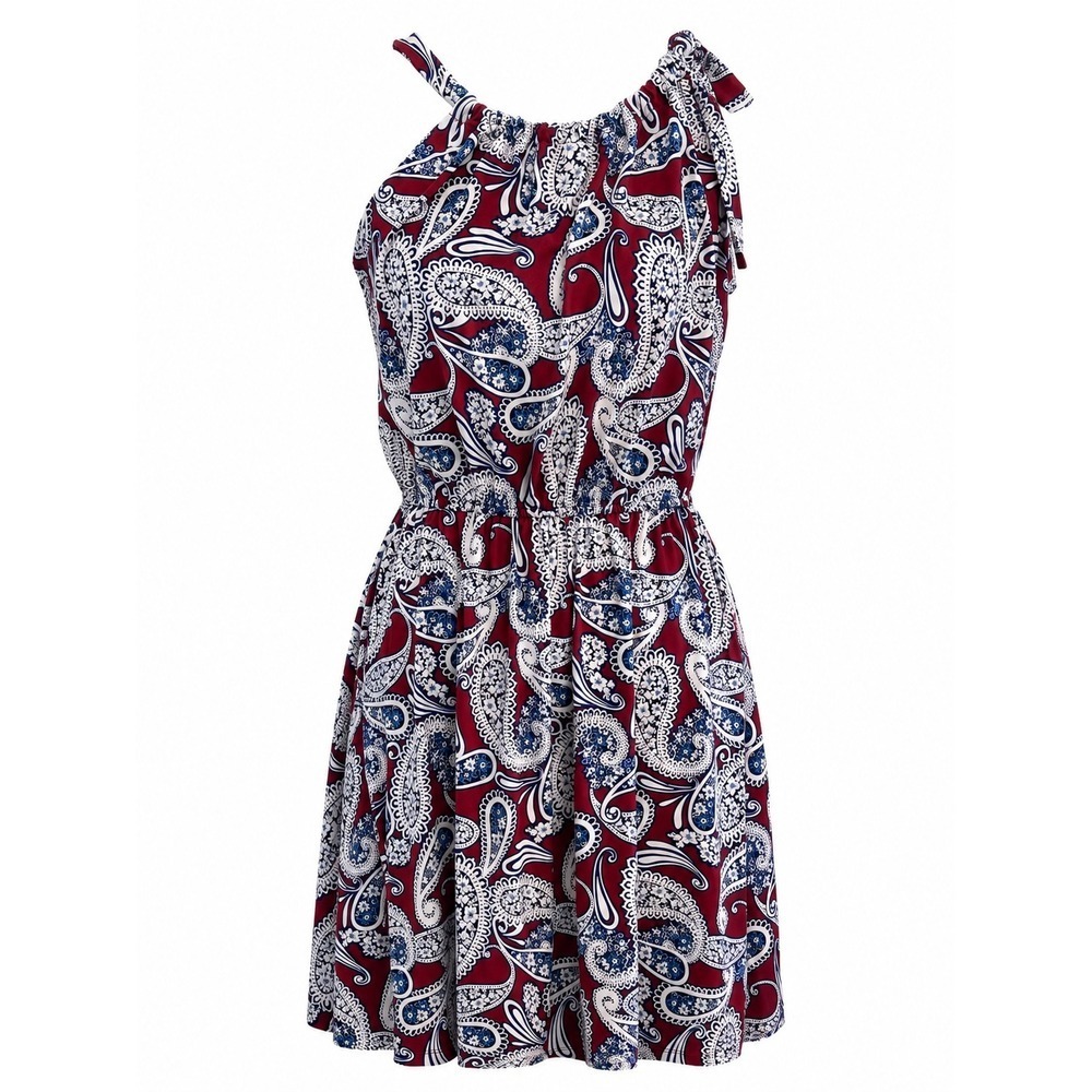 Banana Republic Paisley Halter Fit & Flare Sundress Burgundy Blue White Medium